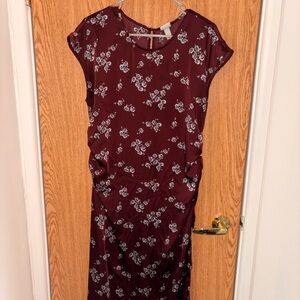 a new day Burgundy Floral Midi Dress